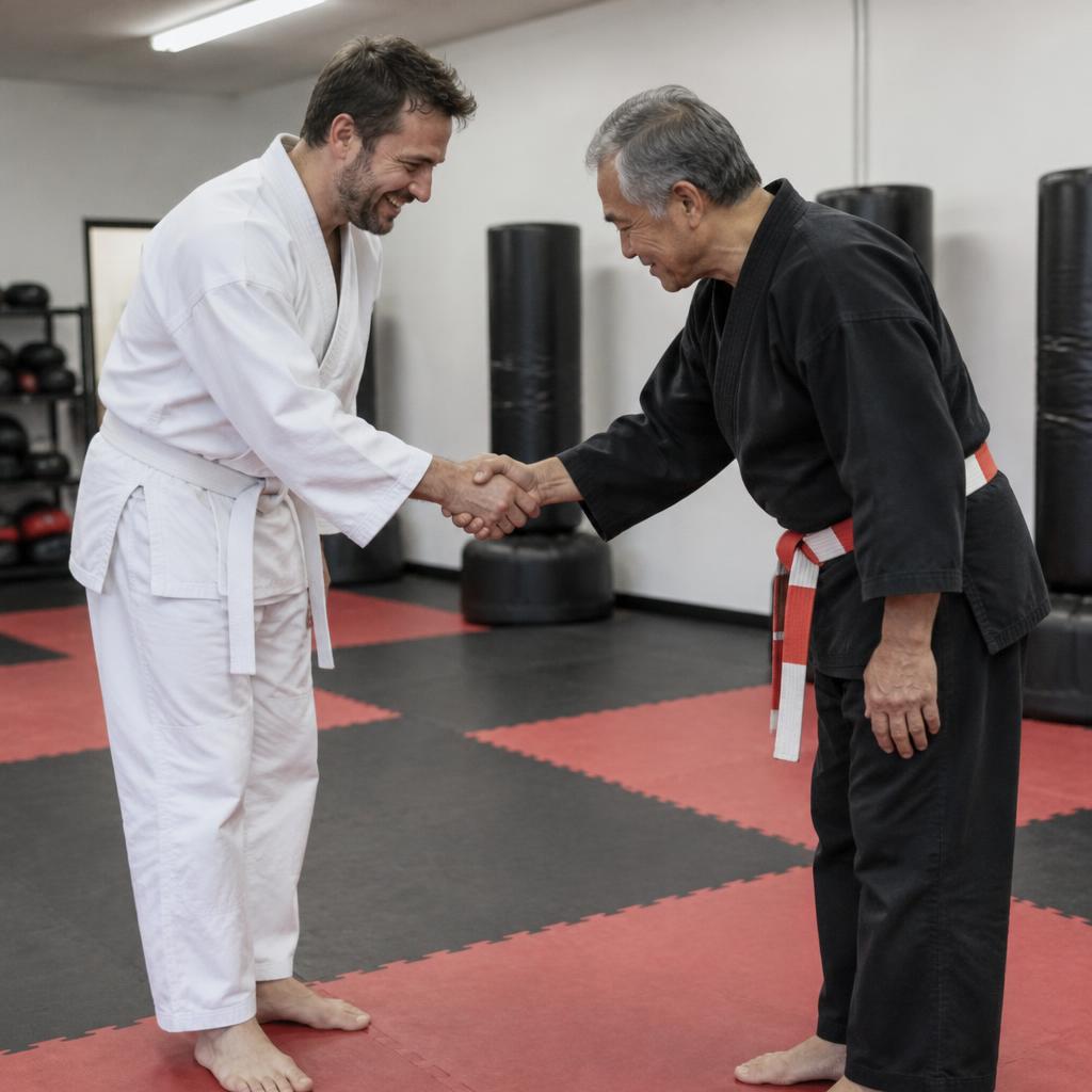 New adult student welcomed by a sensei at Waverly Martial Arts in Patchogue