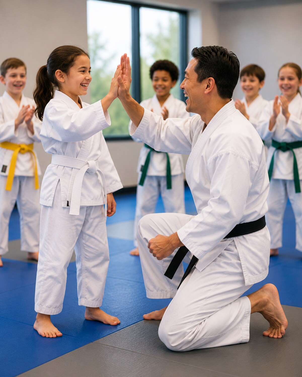 A Three Words student smiling proudly after class at Waverly Martial Arts in Patchogue